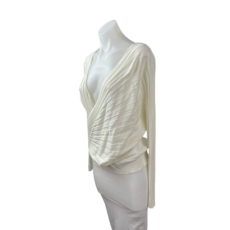 NEW Calvin Klein Women's Cream Ribbed Long Sleeve Wrap Sweatshirt Sweater Top L