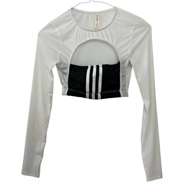 Frankie Collective Rework Adidas Mesh Long Sleeve Cut Out Tee Crop Top Size XS