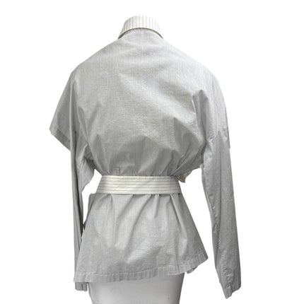 Pier Antonio Gaspari White Black Long Sleeve Striped Belted Button Up Shirt 12