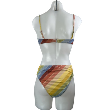 Billabong Brighter Daze Multicolor Stripe Beach Bralette Bikini Swimwear Set M