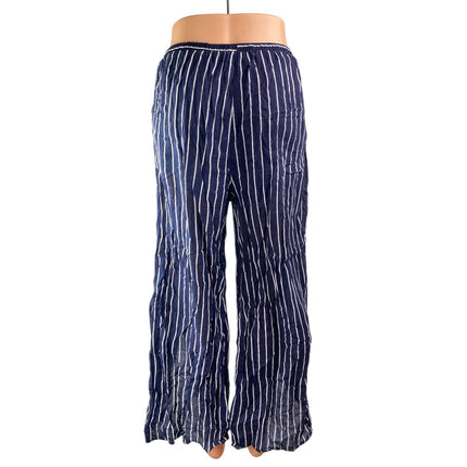 Aqua Blue Striped Tassel High Waist Split Wide Leg Palazzo Trousers Pants Size S