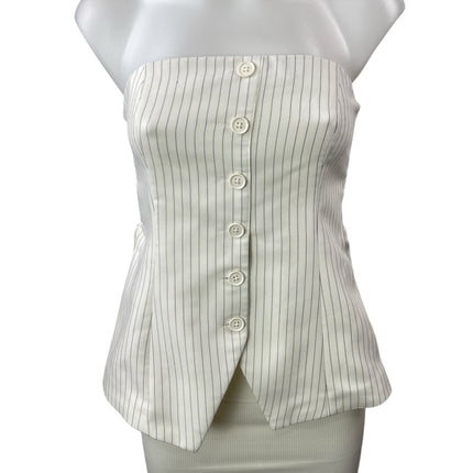 Abercrombie & Fitch White Striped Button Up Sleeveless Tube Bandeau Tank Top S