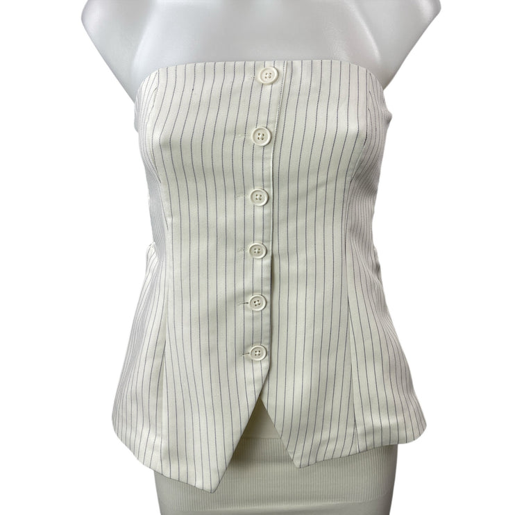 Abercrombie & Fitch White Striped Button Up Sleeveless Tube Bandeau Tank Top S