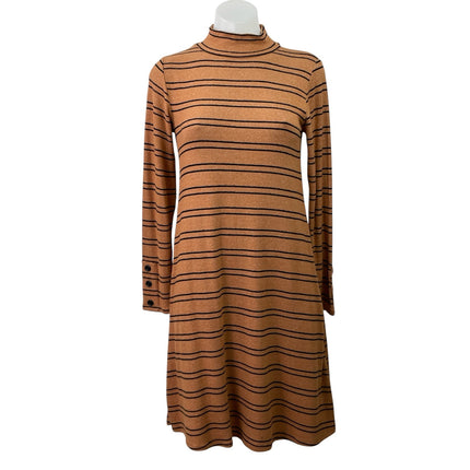 Velvet Torch Women's Brown Striped Mock Neck Long Sleeve Sweater Mini Dress S
