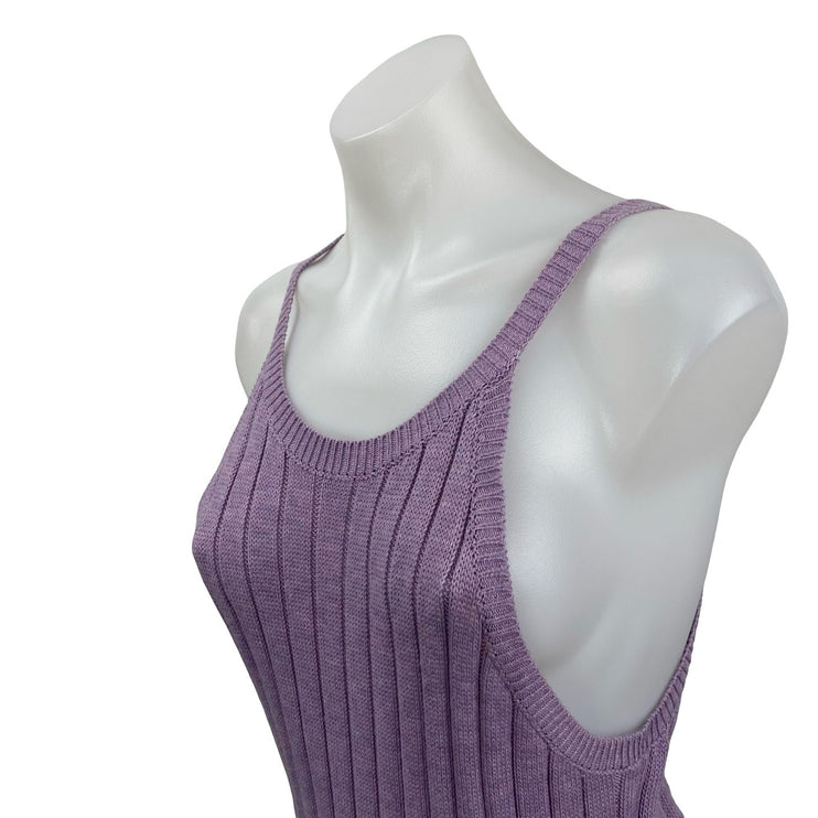 London Purple Wool Ribbed Sleeveless Side Slit Midi Tank Bodycon Sweater Dress M
