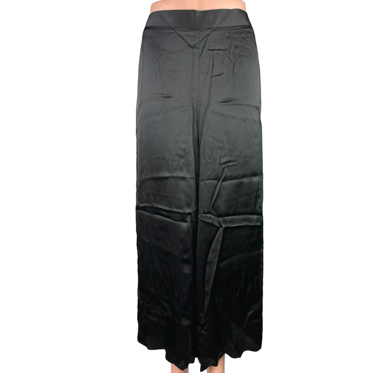 NEW Cami NYC Black 100% Silk Satin Wide Leg High Waist Pull On Trousers Pants S