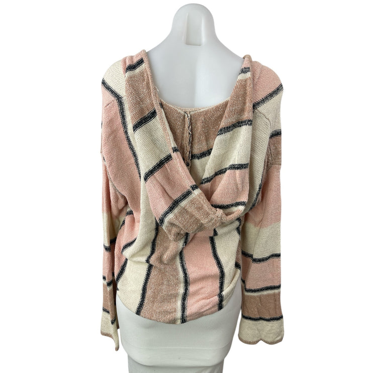 Billabong Bonfire Baja Womens Colorblock Long Sleeve Crop Hooded Sweater Top S