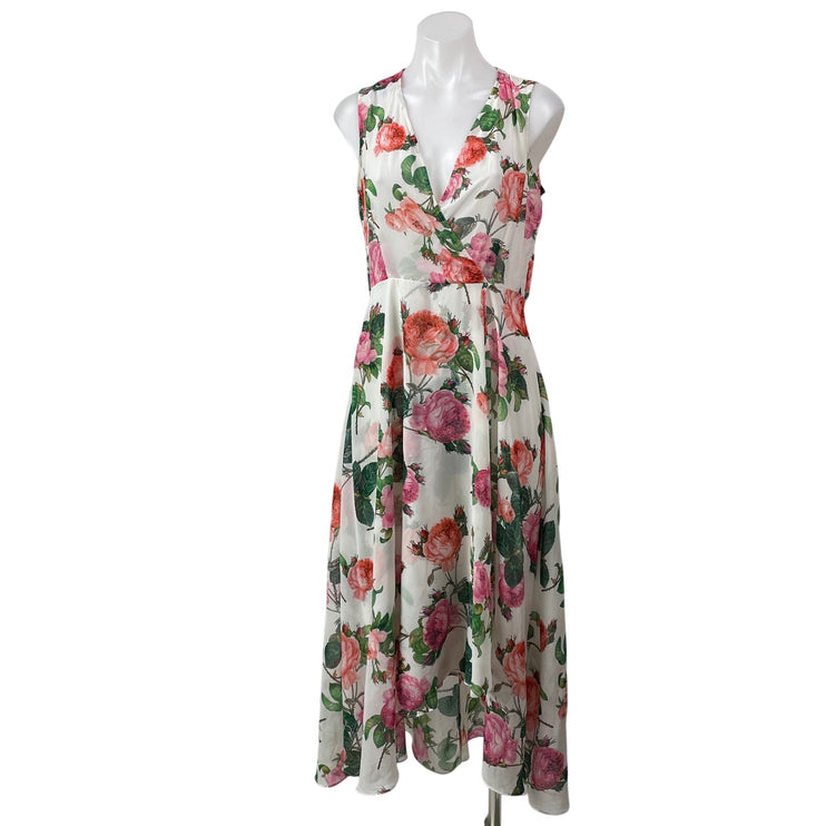 Calvin Klein Multicolor Sleeveless Floral V-neck Faux Wrap Hi-Low Maxi Dress M