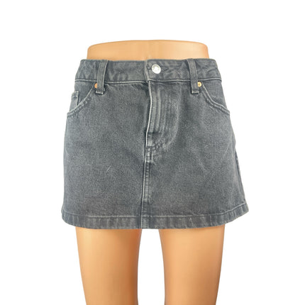 Mango MNG Women's Gray High Rise Pockets Mini Utility Denim Jeans A-Line Skirt M