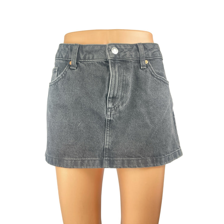 Mango MNG Women's Gray High Rise Pockets Mini Utility Denim Jeans A-Line Skirt M
