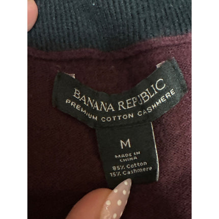 Banana Republic Men's Maroon Cashmere Long Sleeve Quarter Zip Sweater Top Size M