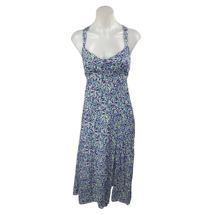 NEW Zara Women's Blue Floral Sleeveless Slit Midi Tank A-Line Slip Dress Size XS