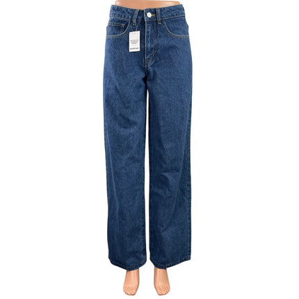 NEW Boohoo Women's Blue Medium Wash High Rise Wide Leg Baggy Denim Jeans Size 2