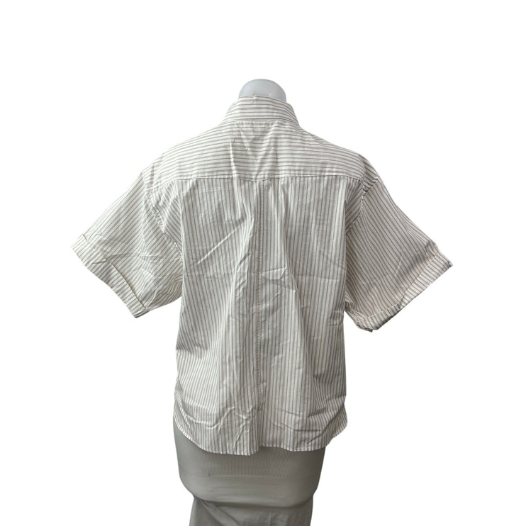 Zara Women's White Beige Striped Short Sleeve Pocket Button Down Shirt Top Sz XS
