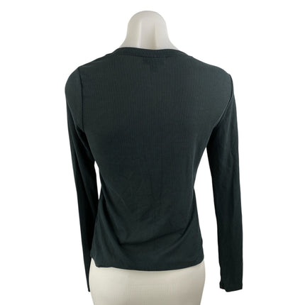 Frank And Oak Women's Black Ribbed Knit Crew Long Sleeve T Shirt Tee Top Size S