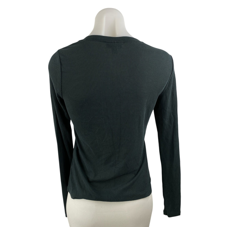 Frank And Oak Women's Black Ribbed Knit Crew Long Sleeve T Shirt Tee Top Size S