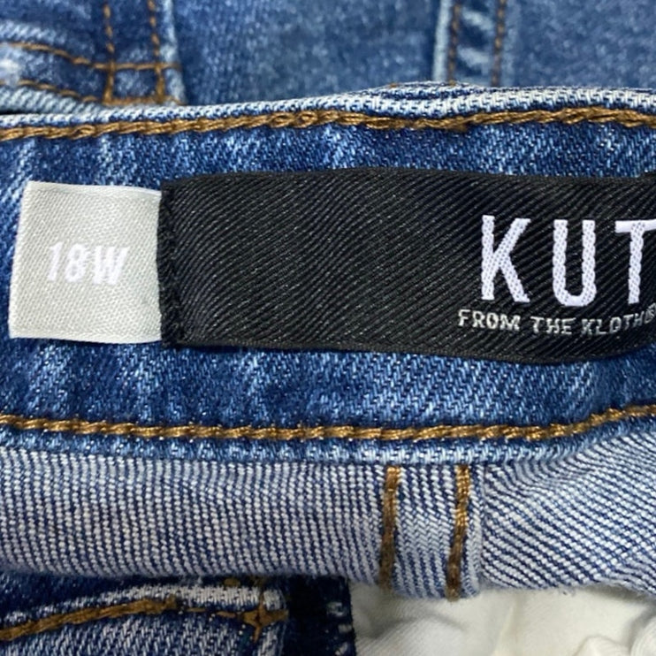 KUT From The Kloth Rachael Blue Distressed Frayed Hem Skinny Denim Mom Jeans 18