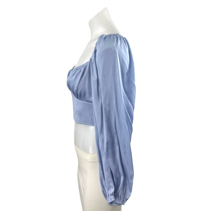 Isalis Women's Blue Long Sleeve Bustier Corset Tie Back Crop Blouse Top Size S