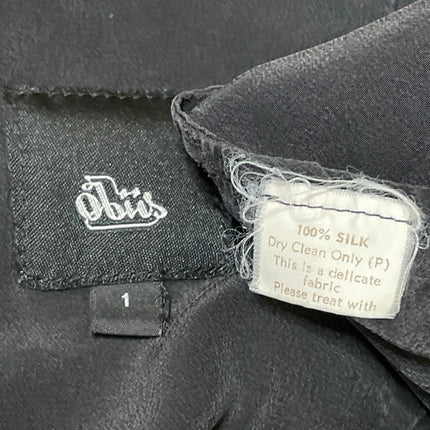 Obus 100% Silk Women's Black Short Sleeves Colorblock Scoop Neck Blouse Top Sz 1