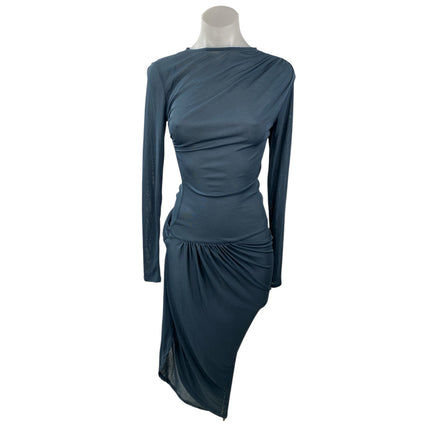 NEW Zara Asymmetric Knot Women's Drape Ruched Long Sleeve Midi Bodycon Dress XS