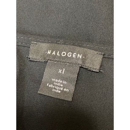 NEW Halogen Women's Black Faux Wrap V-neck Pleated Long Sleeve Blouse Top Sz XL