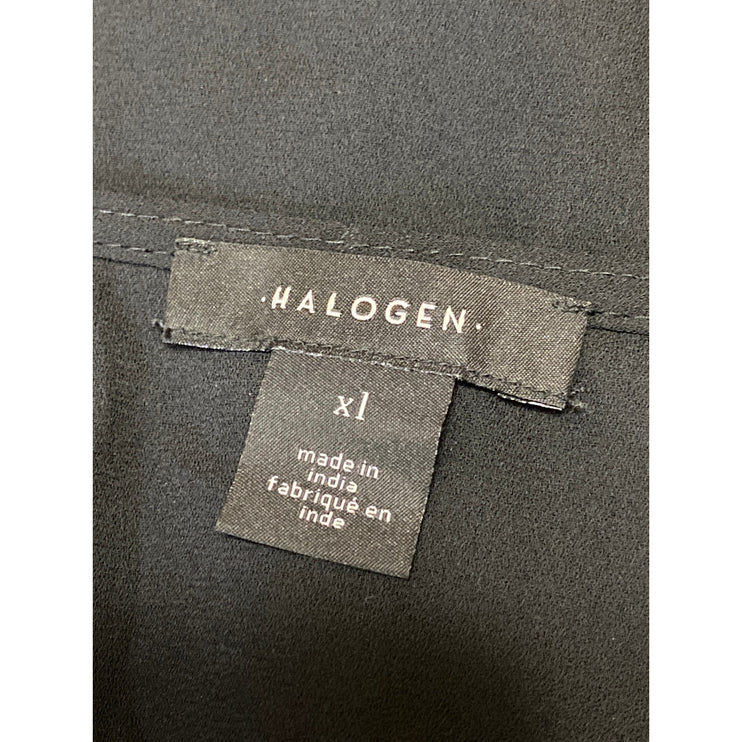 NEW Halogen Women's Black Faux Wrap V-neck Pleated Long Sleeve Blouse Top Sz XL