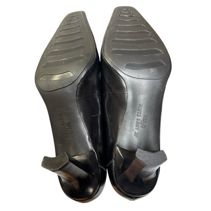AK Anne Klein Women's Black Leather Slip On Square Toe Blook Heels Size 9M