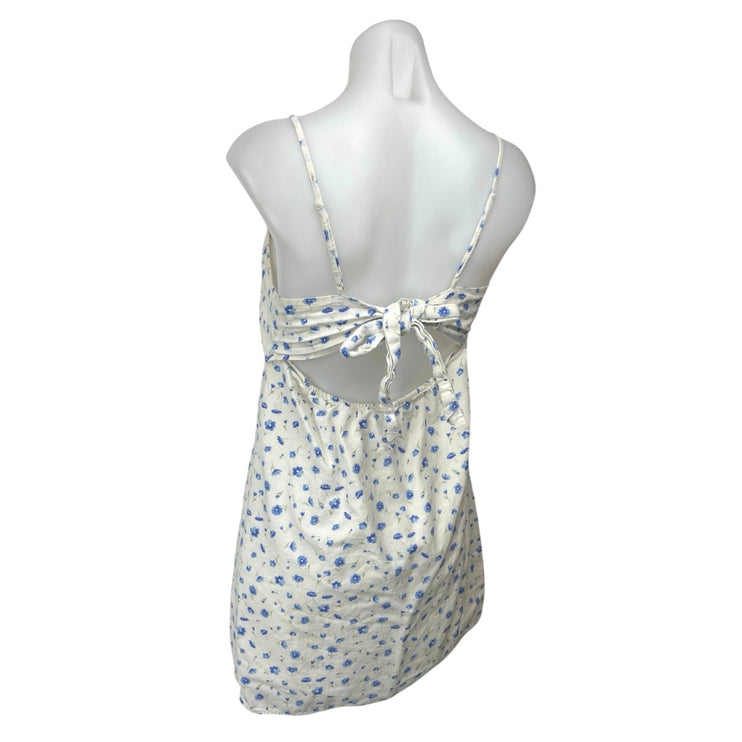 American Eagle White Linen Floral Sleeveless Cami Camisole Mini Tank Dress Sz M
