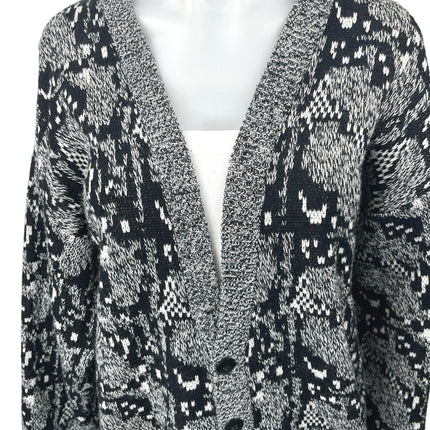 Barnaby Black Snake Animal Print Knit Long Sleeve Button Cardigan Sweater Top M