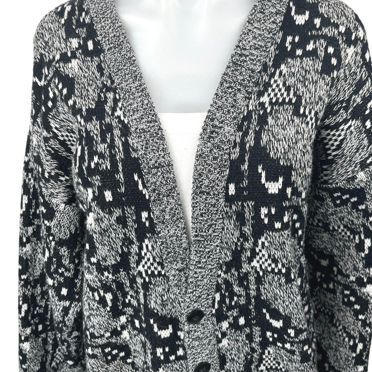 Barnaby Black Snake Animal Print Knit Long Sleeve Button Cardigan Sweater Top M