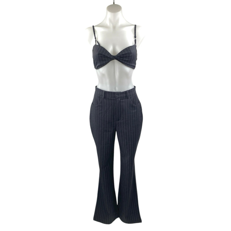 White Fox Black Pinstriped 2-Piece Crop Top & Bootcut Trousers Pants Set Size XS
