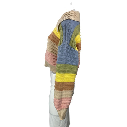 Cider Women's Colorful Striped Knit Long Balloon Sleeve Collar Polo Sweater XS