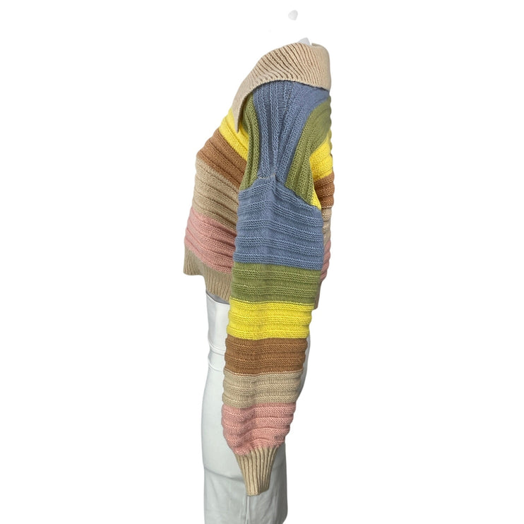 Cider Women's Colorful Striped Knit Long Balloon Sleeve Collar Polo Sweater XS