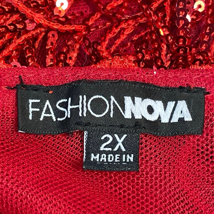 Fashion Nova After Party Red Sleeveless Cami Camisole Sequin Mini Dress Size 2X