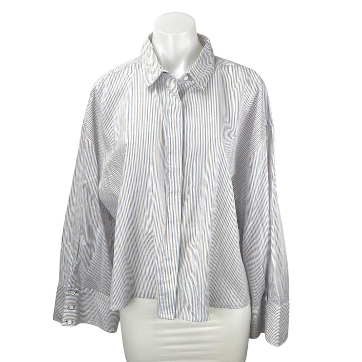 Urban Outfitters Women's Multicolor Striped Long Belle Sleeve Button Up Shirt M