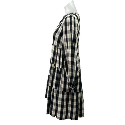 Anthropologie Maeve Amber Black White Plaid Checkered Tiered Tunic Mini Dress XS