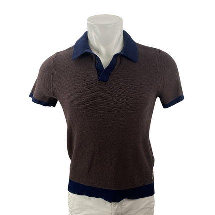 Onia Men's Brown Navy Blue Short Sleeve Knit Golf Casual Polo Shirt Top Size S