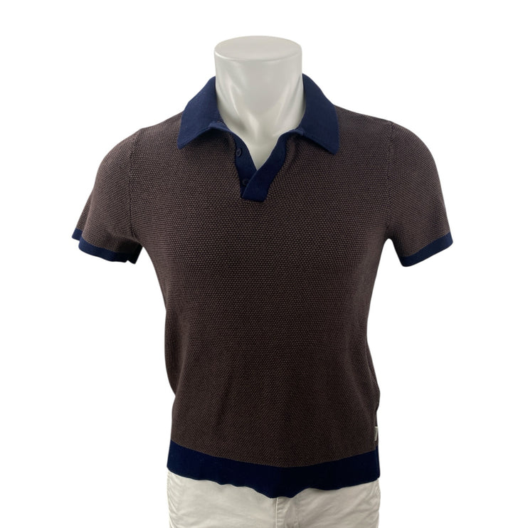 Onia Men's Brown Navy Blue Short Sleeve Knit Golf Casual Polo Shirt Top Size S