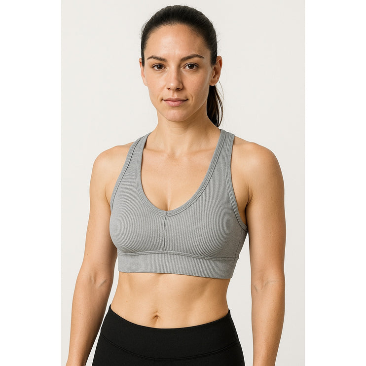 Alo Yoga Gray Rib Knit Sleeveless Cami Camisole Sports Bra Crop Tank Top Size S