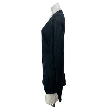 Lord & Taylor 100% Silk Black Long Sleeves Button Front Cardigan Sweater Top L