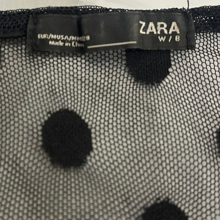 Zara Women Black Long Sleeve Polka Dots See Through Mesh Sheer Blouse Top Size 8