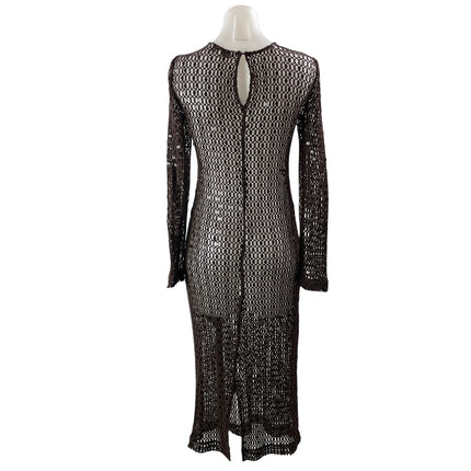 Walter Baker Coco Black Long Sleeve Open Knit Crochet Sheer Bodycon Maxi Dress S