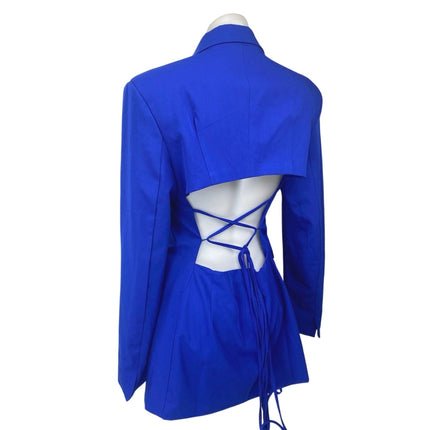 Danielle Bernstein Blue Long Sleeve Cutout Back Blazer Coat Suit Jacket Size S