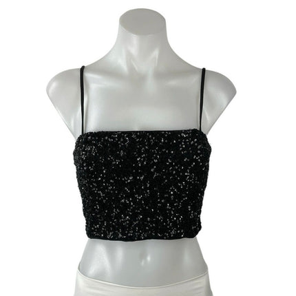 Express Black Sequin Sparkly Square Neck Sleeveless Cami Tank Crop Top Size S