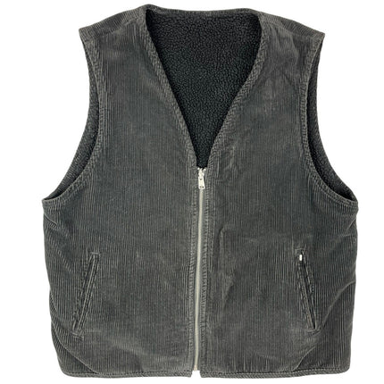 AllSaints Mens Lecco Black Corduroy Cotton Faux Sherpa Lining Zip Up Vest Sz M