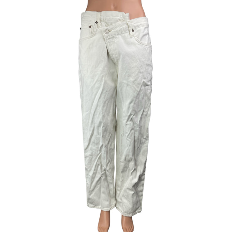 Agolde Criss White High Waisted Asymmetric Zip Straight Wide Leg Denim Jeans 31