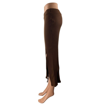 Social Tourist Women's Brown Ribbed High Waist Slit Midi Knit Pencil Skirt Sz S