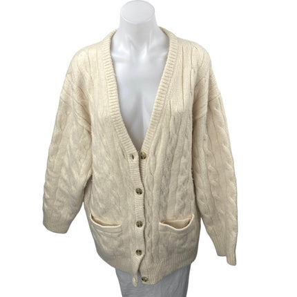 J.Crew Cream White Relaxed Cable Knit Pocket Long Sleeve Cardigan Sweater XS-S