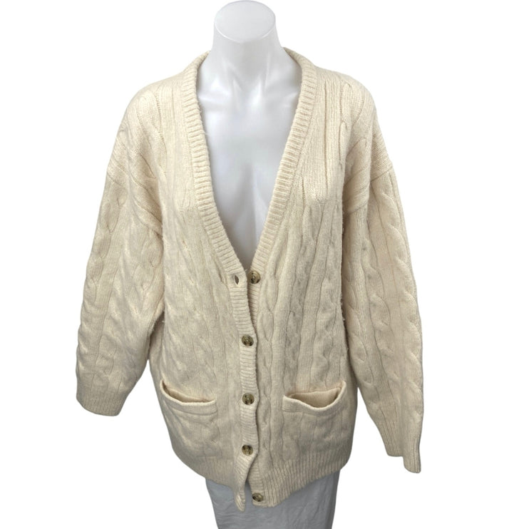 J.Crew Cream White Relaxed Cable Knit Pocket Long Sleeve Cardigan Sweater XS-S
