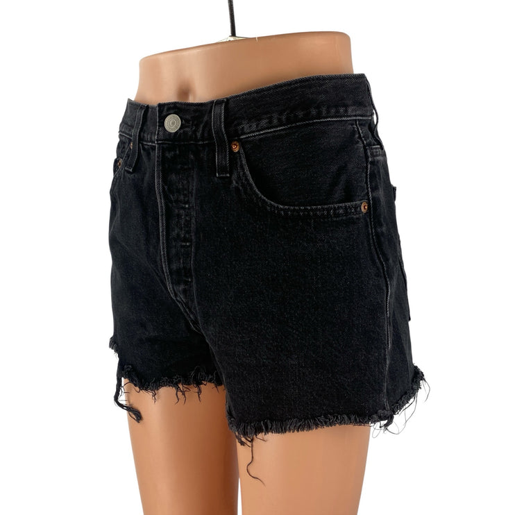 Levi's 501 Women's Black High Waisted Cutoff Frayed Denim Jean Shorts Size 28